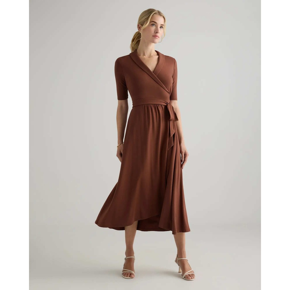Quince Tencel Jersey Midi Wrap Dress Brown Size Medium NWT